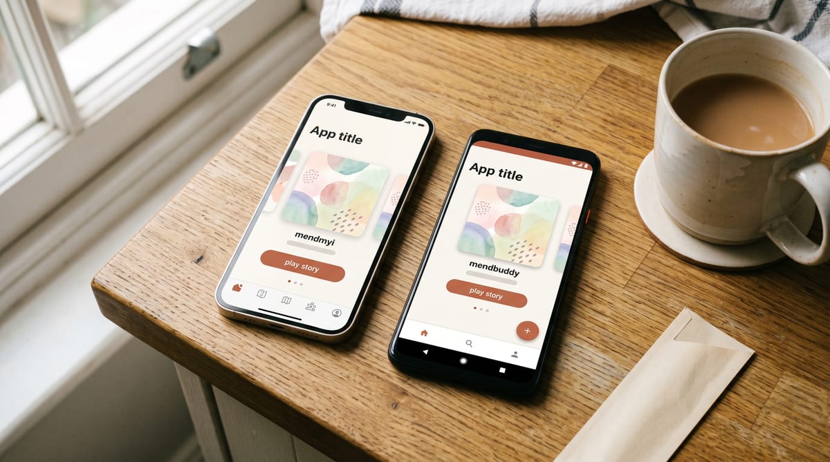 Storytimebaker on iOS and Android side by side - same product, native on both platforms