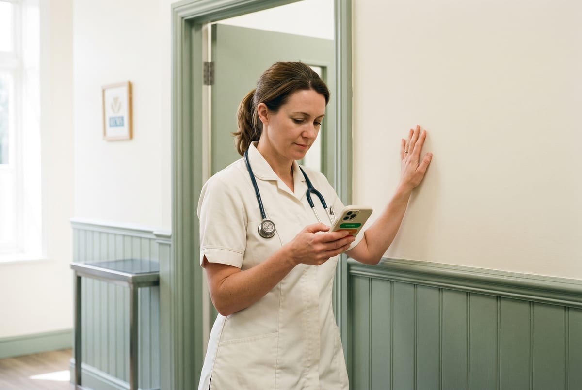 The vet signing off the lab notify on her phone - owner gets the holding message within thirty minutes