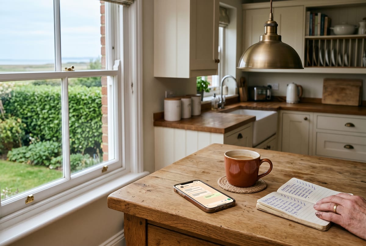 Saturday morning at a Suffolk-Coast cottage - the cleaner work-order confirmed by Linda, the owner's phone showing the green tick, the changeover already in progress at the property