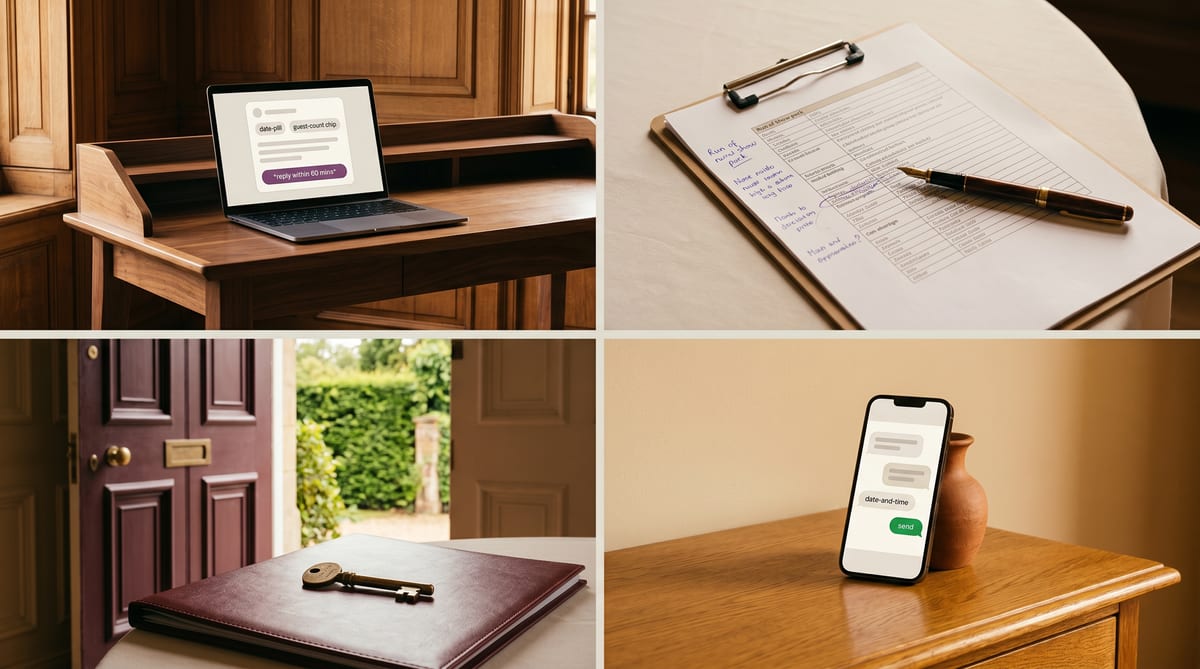 A UK wedding venue's week - the midnight enquiry, the Tuesday tour, the run-of-show pack, the preferred-supplier list, the eight-weeks-out pull