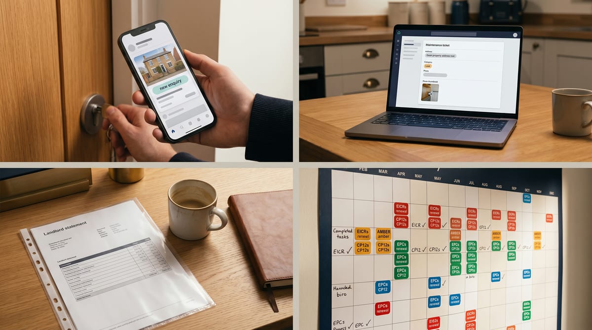 A UK lettings agent's week - the 9:47 Rightmove enquiry, the 11pm boiler, the 1st-of-the-month landlord statement queries, the EICR you chase