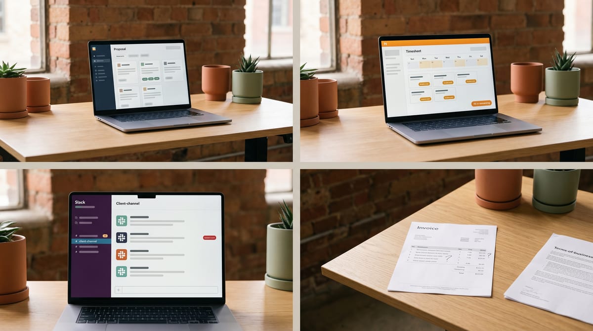 A UK boutique consultancy / agency principal's week - the silent proposal, the half-empty timesheet, the over-running retainer, the project margin nobody can see