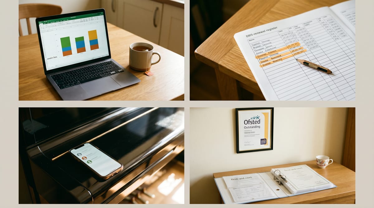 A UK tutor / nursery provider's week - the Sunday DD reconciliation, the DBS register, the parent WhatsApp inbox, the Ofsted folder