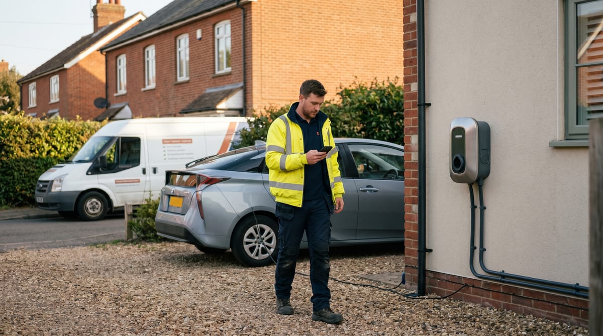 On-site capture - the OZEV-required photos prompted in order before you leave the customer's drive