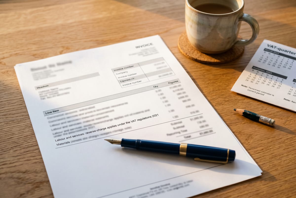 The CIS reverse-charge line at the invoice level - labour reverse-charges, materials don't