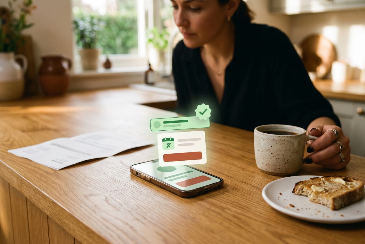 One-tap accept - deposit link, diary slot, and the *what happens next* in the same beat
