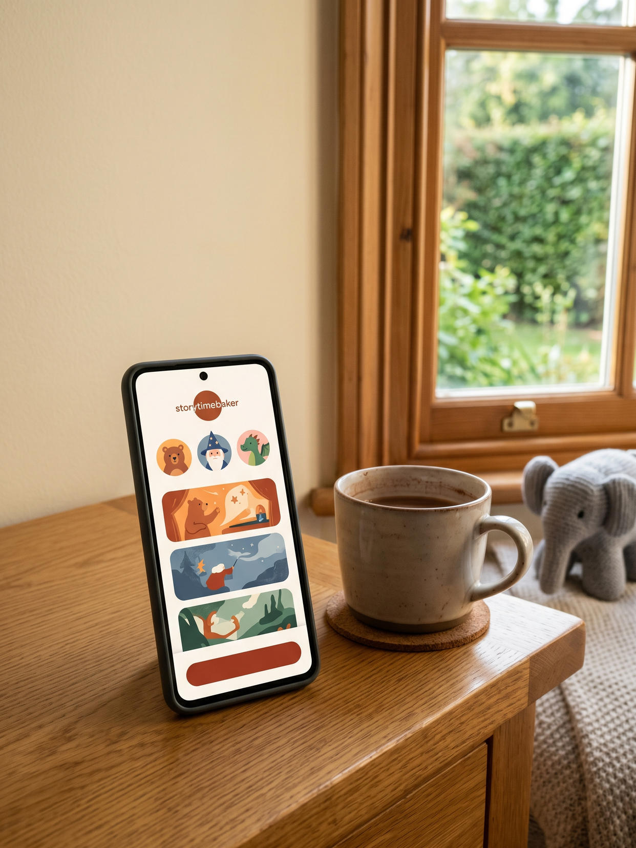 storytimebaker - Android - a Pixel-framed mockup of the launch screen, standing in until the Play Store render lands