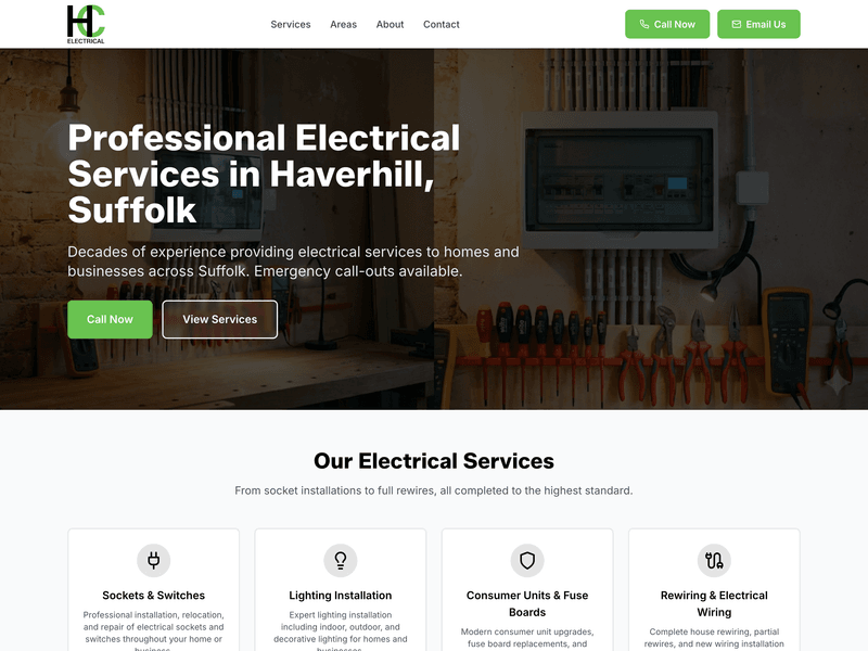 Screenshot of the HC Electrical website we built