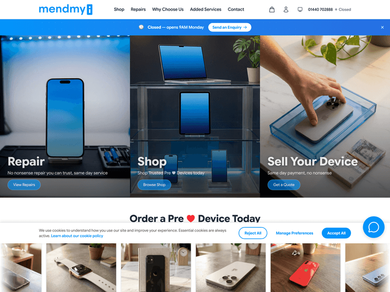 Screenshot of the mendmyi website we built
